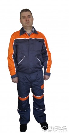 Костюм куртка и полукомбинезон серый с оранжевыми вставками, ткань:саржа, состав. . фото 1