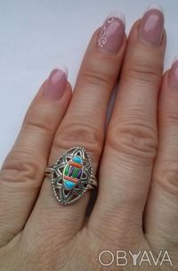 Представляю Вашему вниманию прекрасное кольцо с разноцветной бирюзой в этническо. . фото 7