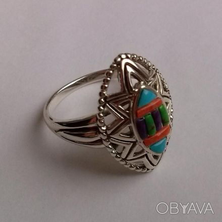 Представляю Вашему вниманию прекрасное кольцо с разноцветной бирюзой в этническо. . фото 1