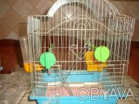 клетка для птиц с поддоном, поилкой, кормушкой, зеркальцем, сидалом, лестницей, . . фото 2