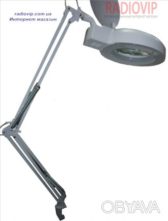 Лупа-лампа с LED подсветкой на струбцине, диопт 5Х, диам-130мм 90LED 7W 8606L
 У. . фото 1