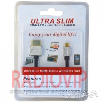 Шнур шт.HDMI -шт.micro HDMI Ultra Slim (1,4V)gold диам-4,2мм, gold, 2м. . фото 1