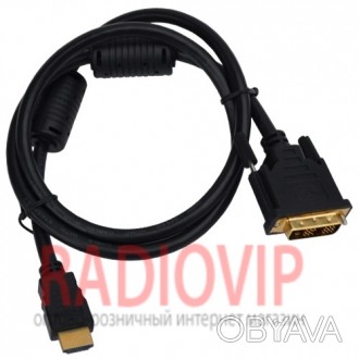 Шнур шт.HDMI- шт.DVI диам.-7,3мм., gold, 1м., чёрный. . фото 1
