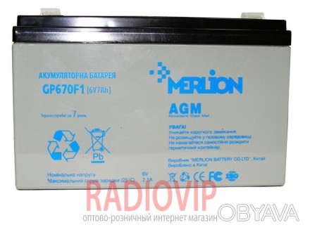 Аккумуляторная батарея Merlion AGM GP670F1, 6v 7ah. . фото 1