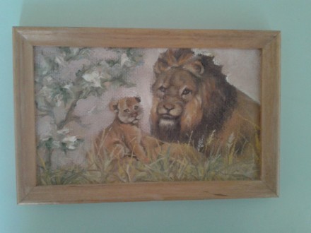 ПРОДАМ картину " Лев(львица) с львенком ".Написана маслом.Деревянная рамка.Разме. . фото 7
