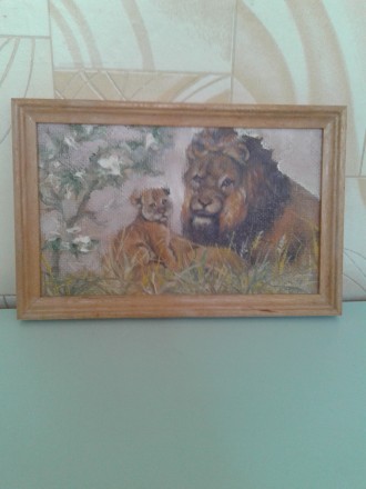 ПРОДАМ картину " Лев(львица) с львенком ".Написана маслом.Деревянная рамка.Разме. . фото 6