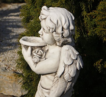Садовая статуя Ангел с цветочным горшком – красивая фигура ангела, который держи. . фото 4