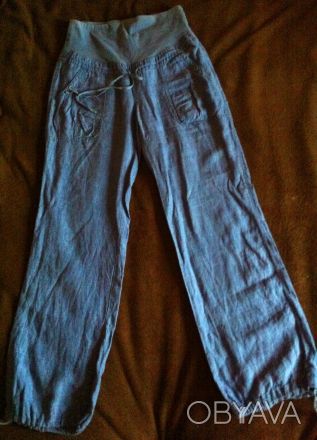 Фирменные брюки - H&M MAMA, из натуральной ткани (лен), длина регулируется внизу. . фото 1