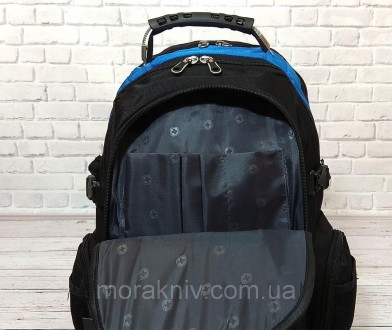 Качественный ортопедический рюкзак Swissgear 6611 черный с синими вставками.
Отл. . фото 3