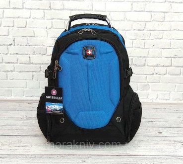 Качественный ортопедический рюкзак Swissgear 6611 черный с синими вставками.
Отл. . фото 2