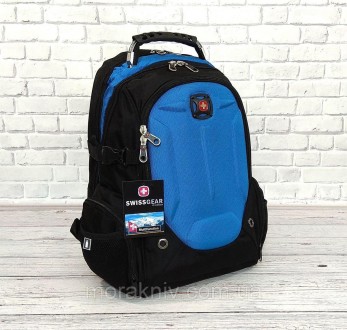 Качественный ортопедический рюкзак Swissgear 6611 черный с синими вставками.
Отл. . фото 4