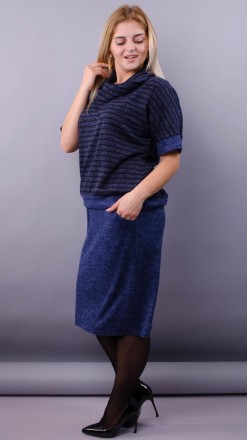 Мег. Стильный костюм для женщин плюс сайз.
Цвет: синий + полоса
Материал: трикот. . фото 3