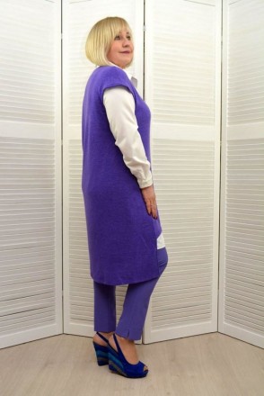 Размеры: 42-64 Цвет: фиолетовые туника и брюки + молочная блуза.Ткань: трикотаж . . фото 3