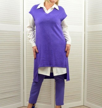 Размеры: 42-64 Цвет: фиолетовые туника и брюки + молочная блуза.Ткань: трикотаж . . фото 4