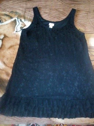 Черное платье на подкладке, ширина в груди 110см, длина 90 см. Размер XL-2XL. . фото 2