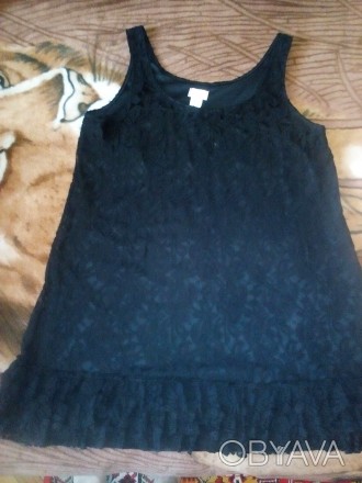 Черное платье на подкладке, ширина в груди 110см, длина 90 см. Размер XL-2XL. . фото 1
