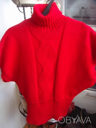 Продам новый свитер красного цвета 46 размера. Состав: 50% шерсть, 50% акрил.. . фото 1