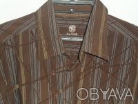 Мужская рубашка темно-коричневого цвета в полоску и геометрический рисунок (кори. . фото 2