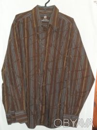 Мужская рубашка темно-коричневого цвета в полоску и геометрический рисунок (кори. . фото 3