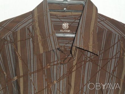 Мужская рубашка темно-коричневого цвета в полоску и геометрический рисунок (кори. . фото 1