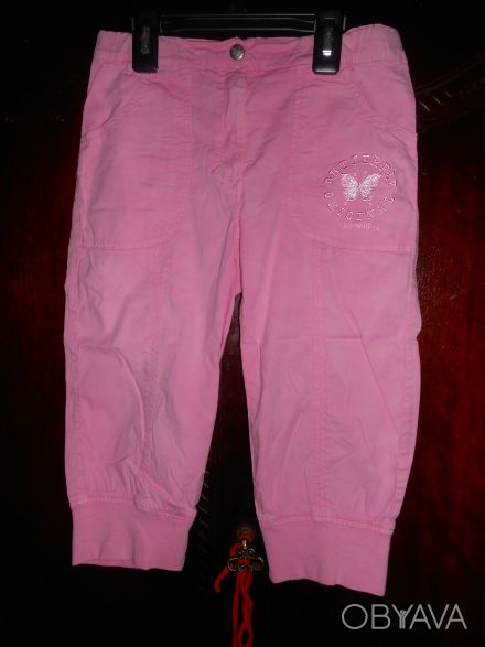 1) розовые бриджы ,стрейчевые,с карманами,низ штанины на манжете,на 6 лет,TRUSSA. . фото 1