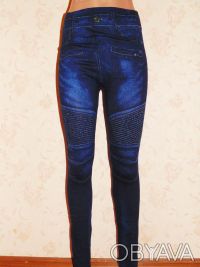 Бесшовные , плотные лосины, имитация джинсов, качество отличное.Цвет темно-синий. . фото 3