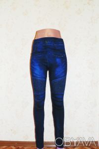 Бесшовные , плотные лосины, имитация джинсов, качество отличное.Цвет темно-синий. . фото 4