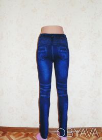 Бесшовные , плотные лосины, имитация джинсов, качество отличное.Цвет темно-синий. . фото 6