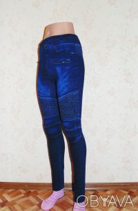 Бесшовные , плотные лосины, имитация джинсов, качество отличное.Цвет темно-синий. . фото 5
