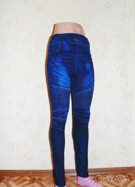 Бесшовные , плотные лосины, имитация джинсов, качество отличное.Цвет темно-синий. . фото 1