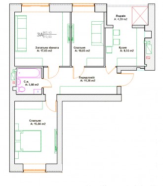 3-х комнатная квартира в новом готовом доме
70 м.кв. Есть выбор этажей
Дом кир. . фото 4