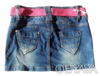 Юбка джинсовая с текстильным розовым ремнем. В наличии размер 27 ( на объем тали. . фото 3