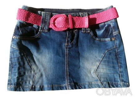 Юбка джинсовая с текстильным розовым ремнем. В наличии размер 27 ( на объем тали. . фото 1
