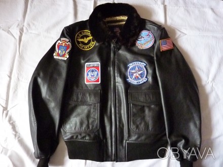 кожаная куртка военного летчика США.темно-коричневого цвета с натуральным меховы. . фото 1