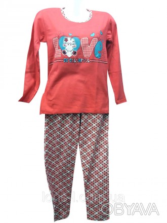 Женские пижамки на байке, красная с надписью "Love", теплая пижама - отличный вы. . фото 1