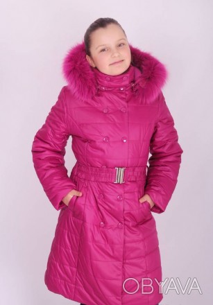 Пальто зимнее для девочки. Наполнитель-холлофайбер, опушка из исскуственного мех. . фото 1