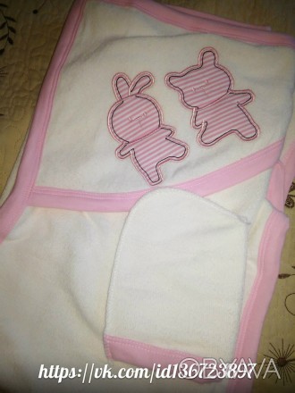 Полотенце с уголком и рукавичкой для новорожденного 
Вытереть ребенка после куп. . фото 1
