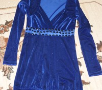 Красивое велюровое платье с блестинками, синее, красивое, размер 44-46, S-M, над. . фото 2