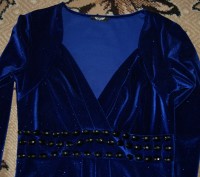 Красивое велюровое платье с блестинками, синее, красивое, размер 44-46, S-M, над. . фото 3