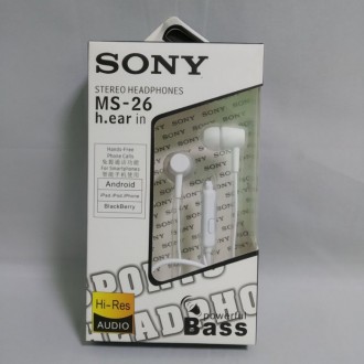 Вакуумные внутриканальные наушники SONY MS-26 Bass с микрофоном Белые Наушники S. . фото 2