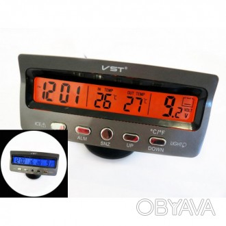 Автомобильные часы с термометром и вольтметром VST 7045V Универсальный прибор, с. . фото 1