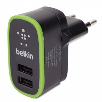 Сетевое зарядное устройство Belkin (2USB 2.1A) Чёрный Адаптер зарядка Belkin 2.1. . фото 2