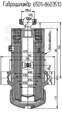 Гидроцилиндр подъема платформы (кузова) самосвалов МАЗ и прицепов МАЗ 6501-86035. . фото 3