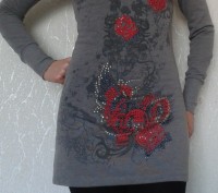 Красивая туника-платье (трикотажная) насыщенного серого цвета,качественная.Турци. . фото 2