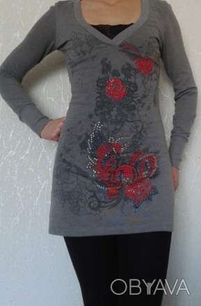 Красивая туника-платье (трикотажная) насыщенного серого цвета,качественная.Турци. . фото 1