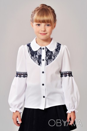 Стильная блузка для школы. Блуза украшена вставками контрастного кружева.
Разме. . фото 1
