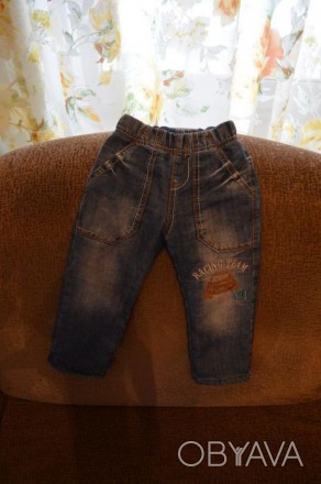 джинсы на флисе- 80см, , комбинезон по этикетке на 74см, носили в год (80см). ко. . фото 1