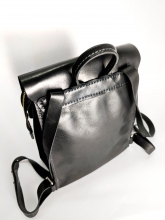 Женский городской рюкзак выполнен из натуральной кожи КРС черного цвета. Прошит . . фото 11