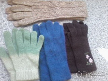 Новые перчатки, синие с ажурным узором, коричневые с вышивкой, салатовые , расцв. . фото 1