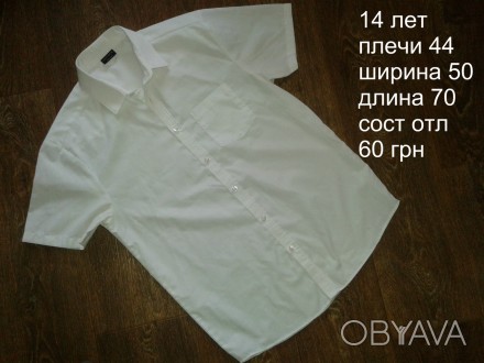 б/у в отличном состоянии белая х/б рубашка с коротким рукавом на парня 14 лет
пр. . фото 1